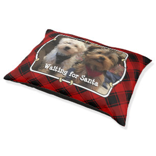 Custom Christmas Red and Black Plaid Photo Frame Pet Bed