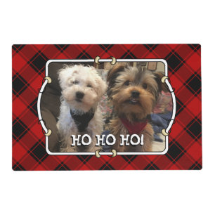 Custom Christmas Red and Black Plaid Photo Frame Placemat