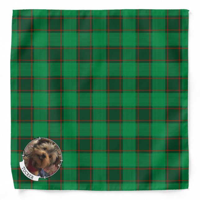 Custom Christmas Red and Green Plaid Photo Frame Bandana (Front)