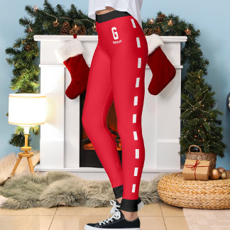 Custom Christmas Red Black White Pattern Monogram Leggings
