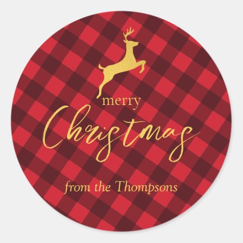 Custom Christmas Red Buffalo Plaid Reindeer Tags