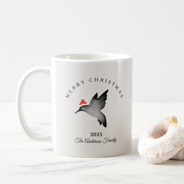Custom Christmas red gray santa hummingbird Coffee Mug (With Donut)