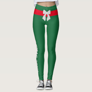 Custom Christmas Red Icy Silver Bow Pine Green Fun Leggings