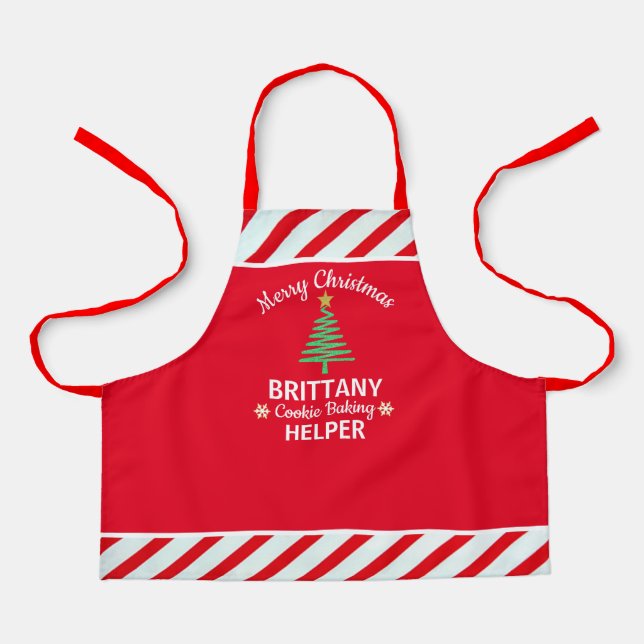Custom Christmas Red & White Candy Cane  Kid's Apron (Front)