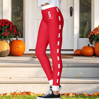 Custom Christmas Red White Pattern Name Monogram Leggings