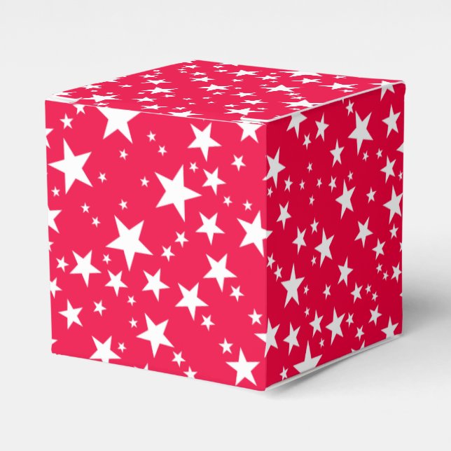 Custom Christmas Red White Stars Elegant Favor Boxes (Front Side)