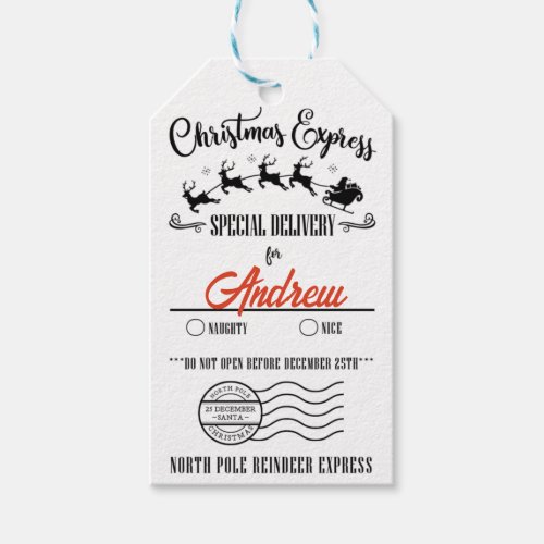 Custom Christmas Reindeer Express Naughy or Nice Gift Tags