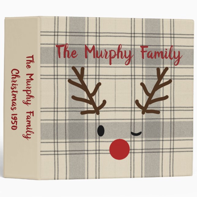 Custom Christmas Reindeer Family Lumberjack Plaid 3 Ring Binder (Front/Spine)