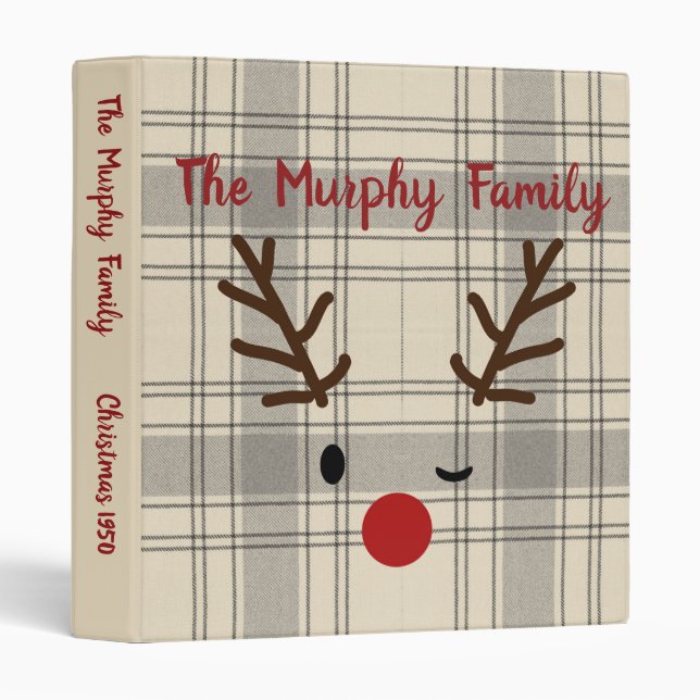 Custom Christmas Reindeer Family Lumberjack Plaid 3 Ring Binder (Front/Spine)