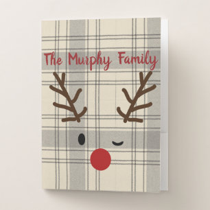 Custom Christmas Reindeer Family Lumberjack Plaid Pocket Folder