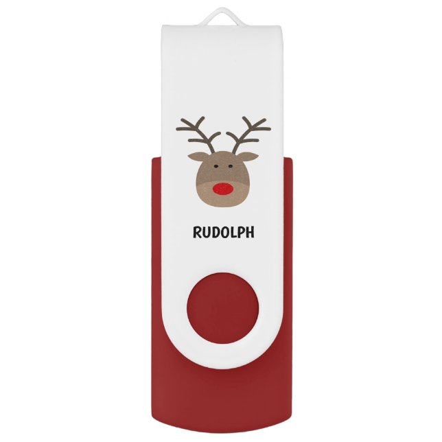 Custom Christmas reindeer swivel USB flash drive (Front Vertical)
