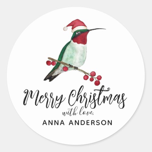 Custom Christmas Ruby_throated Hummingbird  Classic Round Sticker