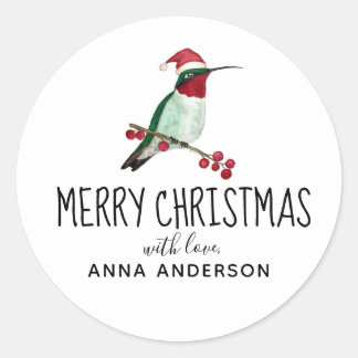 Custom Christmas Ruby-throated Hummingbird  Classic Round Sticker