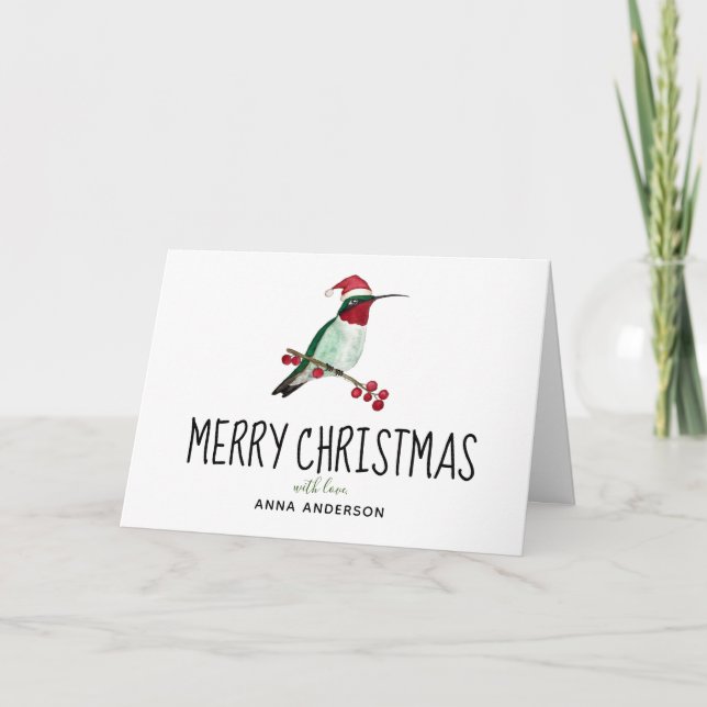 Custom Christmas Ruby-throated Hummingbird  Holiday Card (Front)