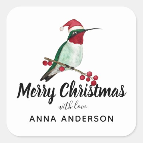 Custom Christmas Ruby_throated Hummingbird Square Square Sticker