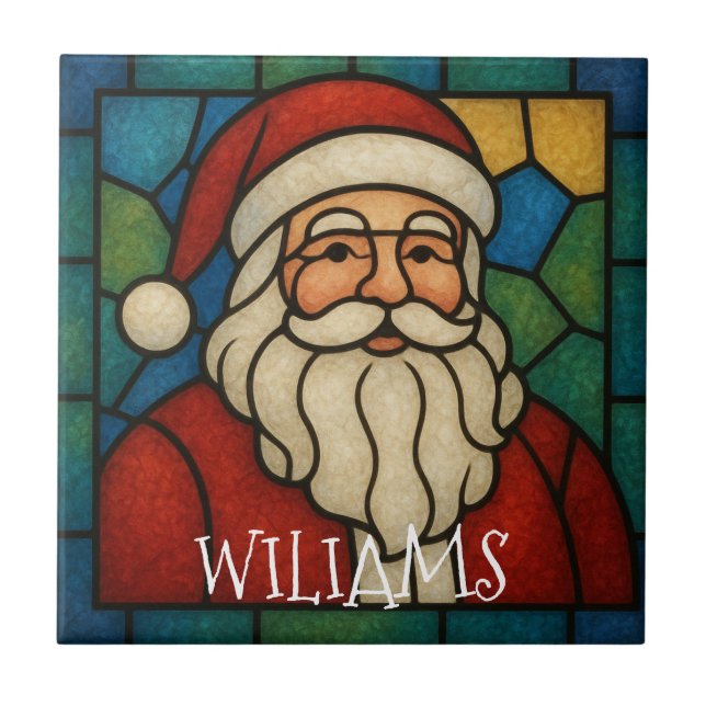 Custom Christmas Santa Art Deco Stained Glass Ceramic Tile (Front)
