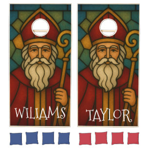 Custom Christmas Santa Art Deco Stained Glass Cornhole Set