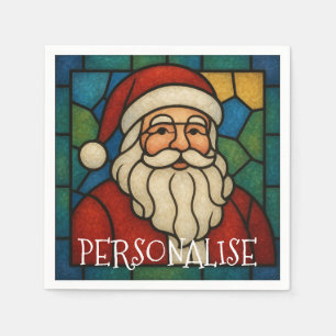 Custom Christmas Santa Art Deco Stained Glass Napkins