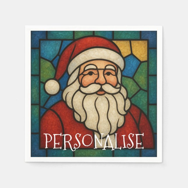 Custom Christmas Santa Art Deco Stained Glass Napkins (Front)