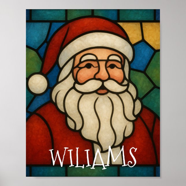 Custom Christmas Santa Art Deco Stained Glass Poster (Front)