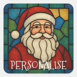 Custom Christmas Santa Art Deco Stained Glass Square Sticker