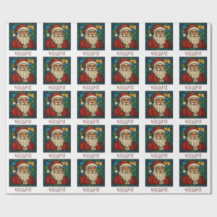 Custom Christmas Santa Art Deco Stained Glass Wrapping Paper