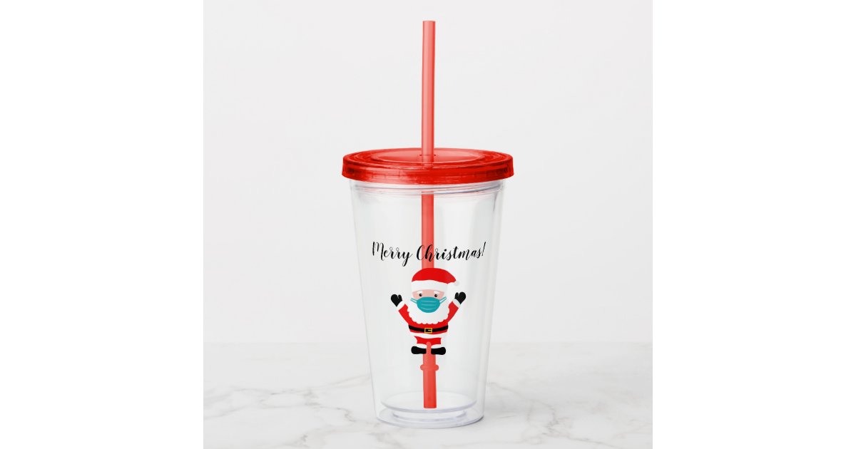Santa Claus Christmas Bulb Cups with Lid and Straw 12 oz - Festive Party  Supplie