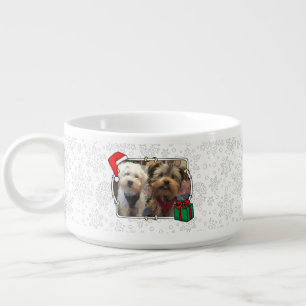 Custom Christmas Santa Hat Pet Two Photo Bowl