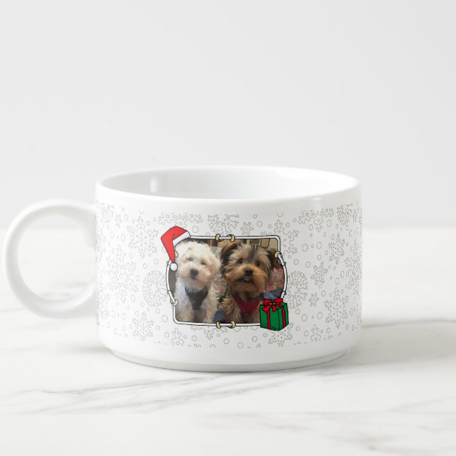 Custom Christmas Santa Hat Pet Two Photo Bowl (Right)