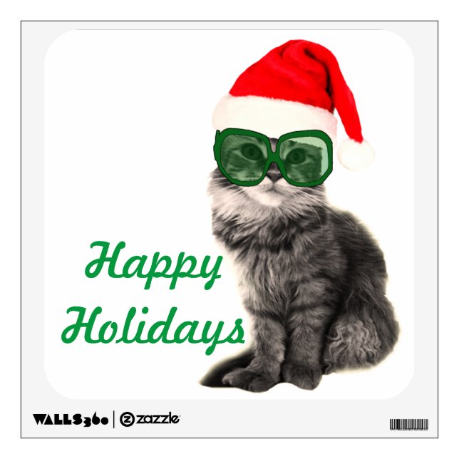 Custom christmas santa holiday cat wall sticker (Front)