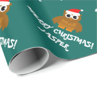 Custom Christmas Santa owl wrapping paper for kids