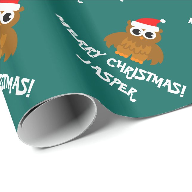 Custom Christmas Santa owl wrapping paper for kids (Roll Corner)
