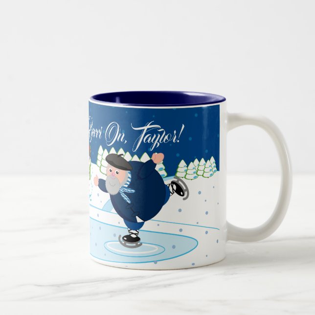Custom Christmas scene, Olentzero ice skating, Two-Tone Coffee Mug (Right)