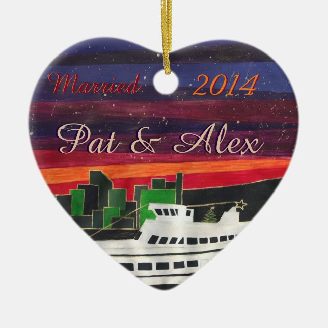 Custom Christmas Ship - first married Christmas Ceramic Ornament (Front)