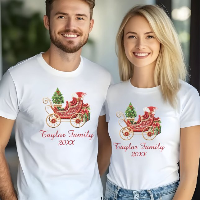Custom Christmas Sleigh Embroidery Effect T-Shirt (Creator Uploaded)