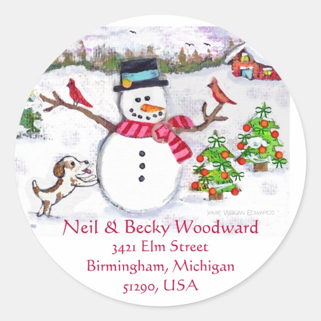 Custom Christmas Snowman Address Stickers (Front)