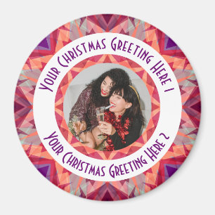 Custom Christmas Star Fun Jolly Red Photo Greeting Magnet