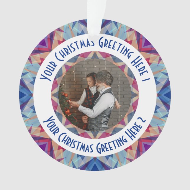 Custom Christmas Star Jolly Blue Photo Greeting Ornament (Front)