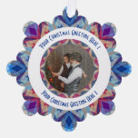Custom Christmas Star Jolly Blue Photo Greeting Ornament Card