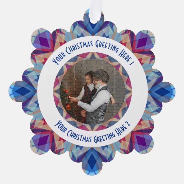 Custom Christmas Star Jolly Blue Photo Greeting Ornament Card (Front)