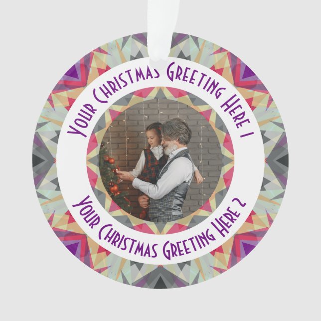 Custom Christmas Star Jolly Gray Photo Greeting Ornament (Front)