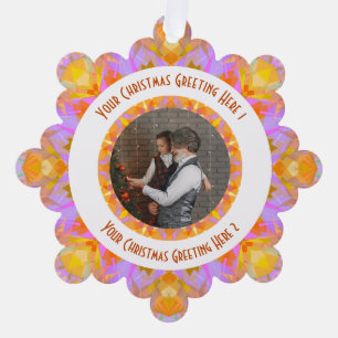 Custom Christmas Star Jolly Pink Photo Greeting Ornament Card