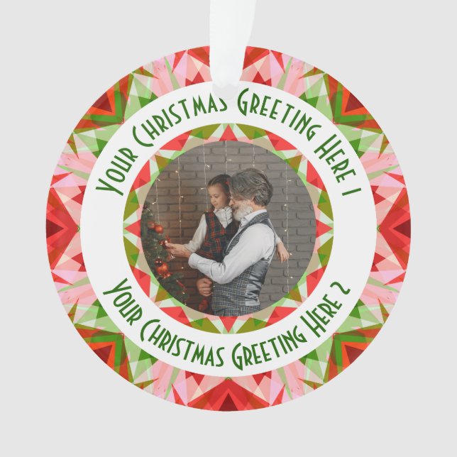 Custom Christmas Star Jolly Red Fun Photo Greeting Ornament (Front)