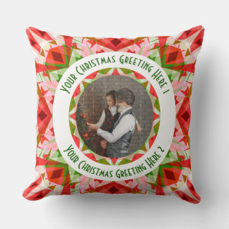 Custom Christmas Star Jolly Red Fun Photo Greeting Throw Pillow
