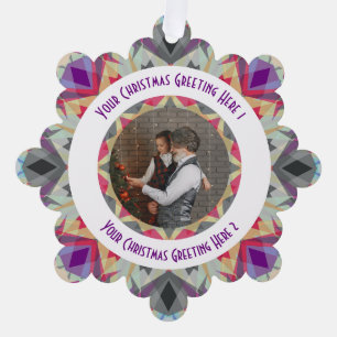 Custom Christmas Star Modern Gray Photo Greeting Ornament Card