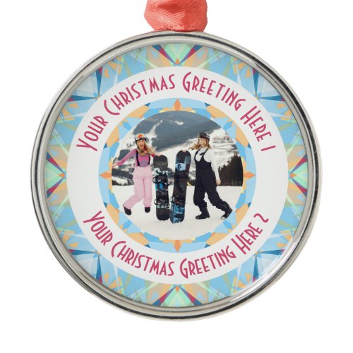 Custom Christmas Star Winter Blue Photo Greeting Metal Ornament