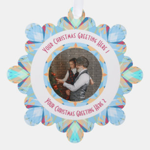 Custom Christmas Star Winter Blue Photo Greeting Ornament Card