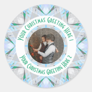 Custom Christmas Star Winter Gray Photo Greeting Classic Round Sticker