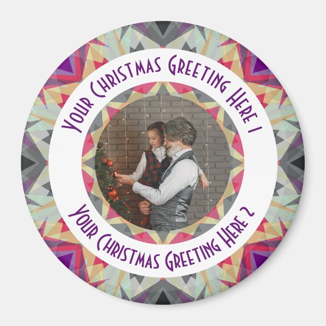 Custom Christmas Star Winter Gray Photo Greeting Magnet (Front)