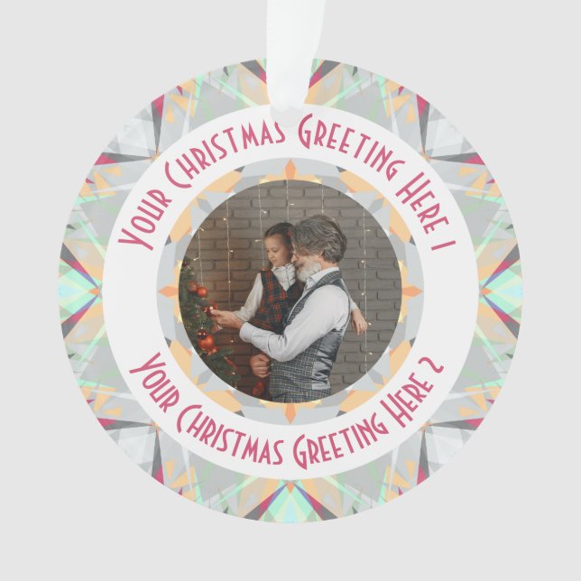 Custom Christmas Star Winter Gray Photo Greeting Ornament (Front)